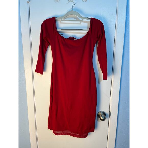 Alice & Olivia Bodycon Dress Size 2 Red Off The Shoulder Club Indie Romantic - Picture 1 of 9